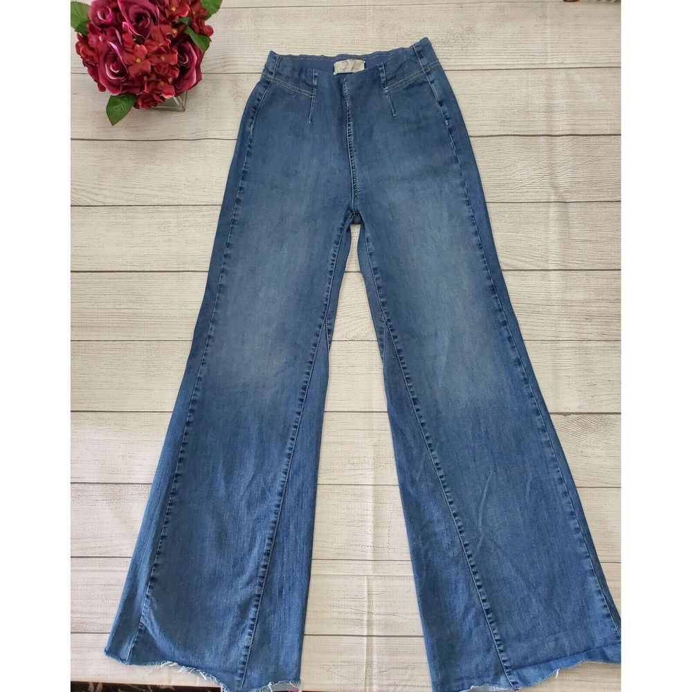 Free People Drapey Flare Wide Leg Jeans Pull On 27